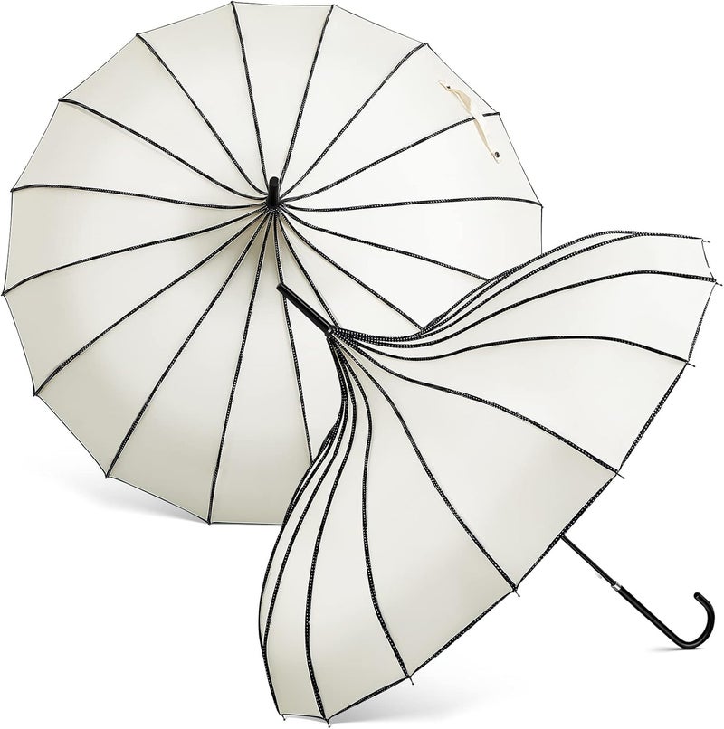 Queekay 2 Pcs Gothic Pagoda Umbrella 36" Large Retro Parasol for Rain or Sun, Wedding Umbrella, Vampire & Gothic Lover Gifts - Image 1